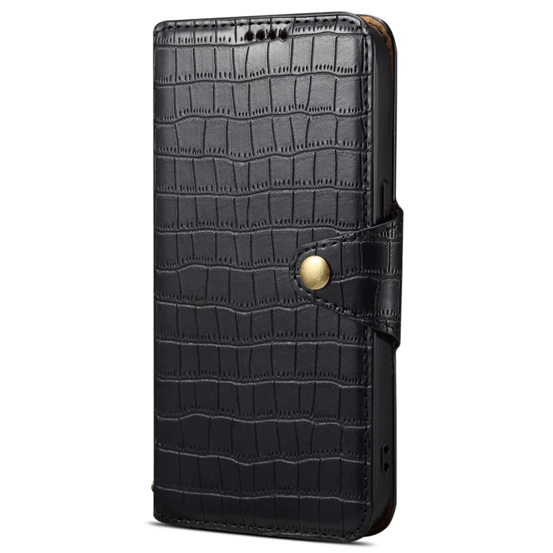 For Samsung Galaxy S24 Case Leather Crocodile Texture Phone Stand Cover - Black