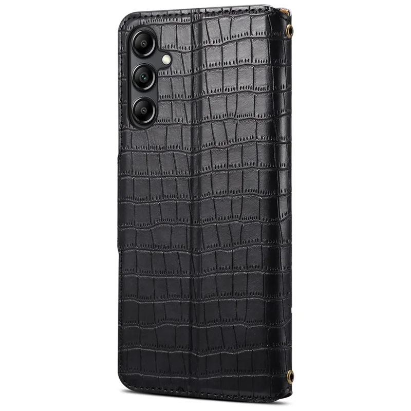 For Samsung Galaxy S24 Case Leather Crocodile Texture Phone Stand Cover - Black