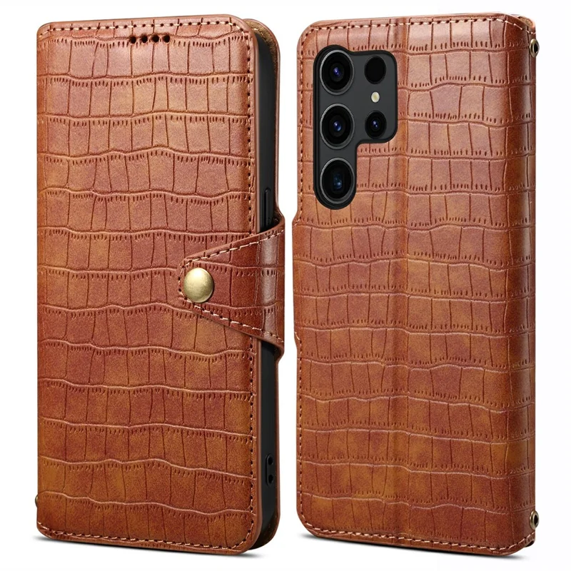 For Samsung Galaxy S24 Ultra Cell Phone Case Drop-proof Crocodile Texture Cover - Brown