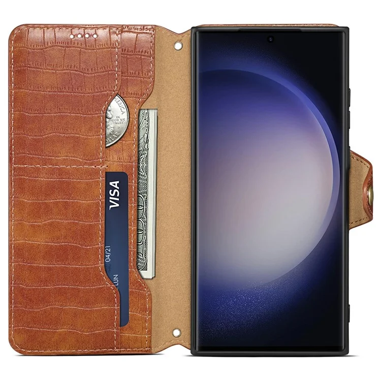 For Samsung Galaxy S24 Ultra Cell Phone Case Drop-proof Crocodile Texture Cover - Brown
