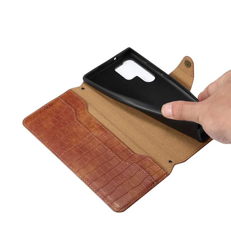 For Samsung Galaxy S24 Ultra Cell Phone Case Drop-proof Crocodile Texture Cover - Brown