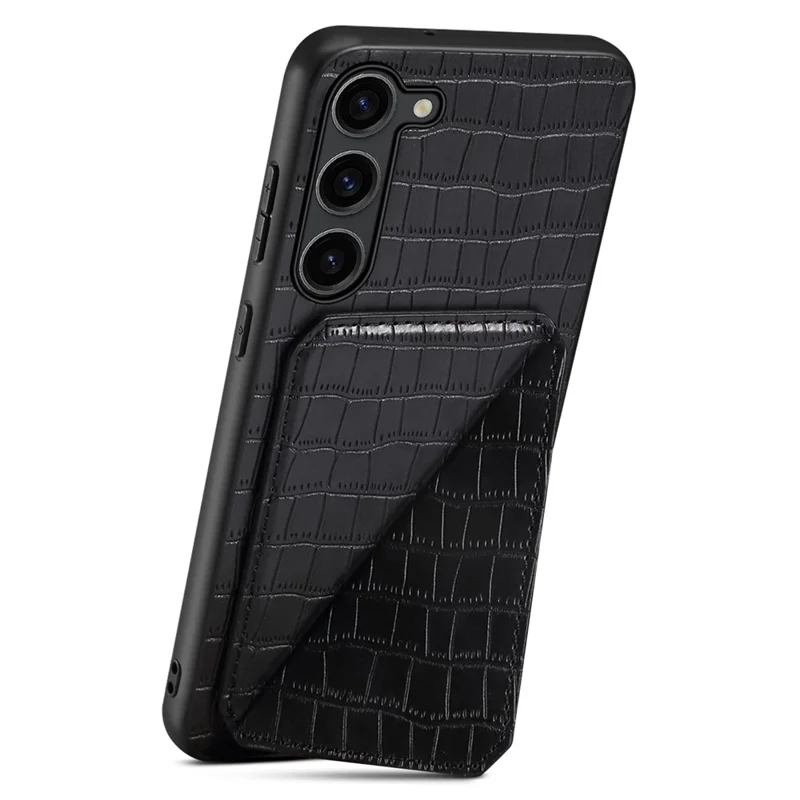 For Samsung Galaxy S24+ Case Card Holder Kickstand Crocodile Texture Leather+PC+TPU Cover - Black