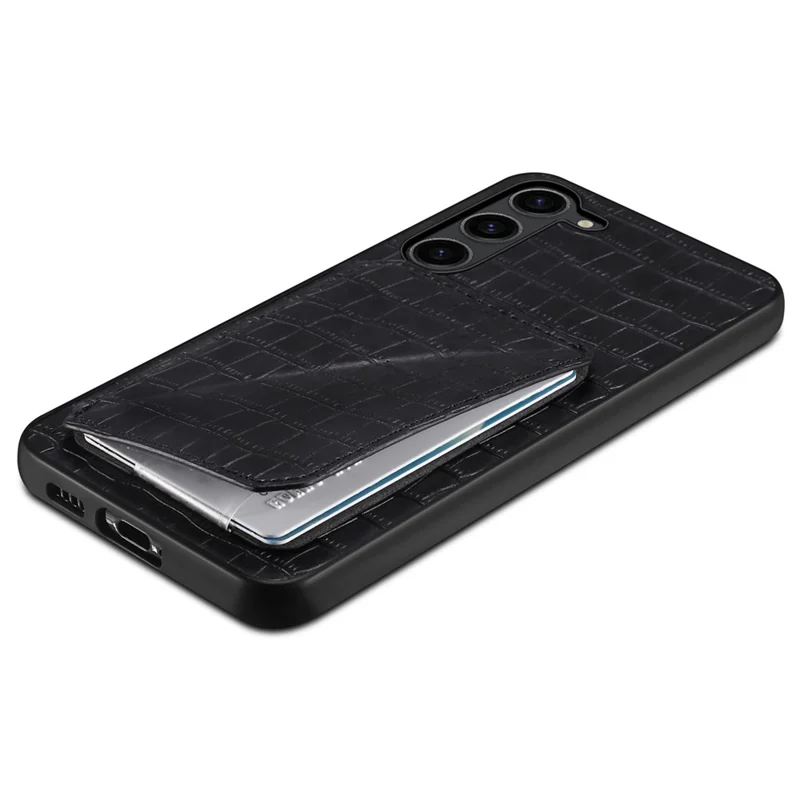 For Samsung Galaxy S24+ Case Card Holder Kickstand Crocodile Texture Leather+PC+TPU Cover - Black