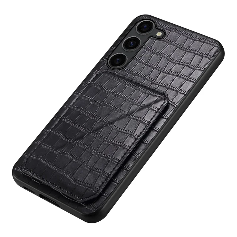 For Samsung Galaxy S24+ Case Card Holder Kickstand Crocodile Texture Leather+PC+TPU Cover - Black