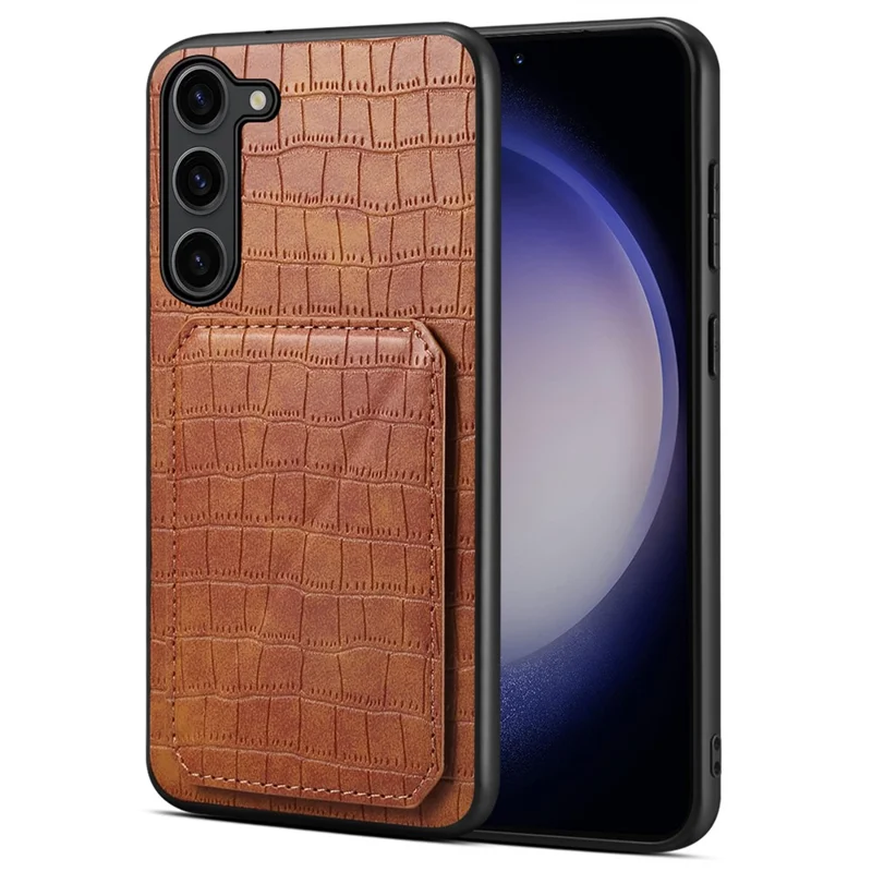 For Samsung Galaxy S24 Cell Phone Case Hidden Card Holder Leather+PC+TPU Cover - Brown
