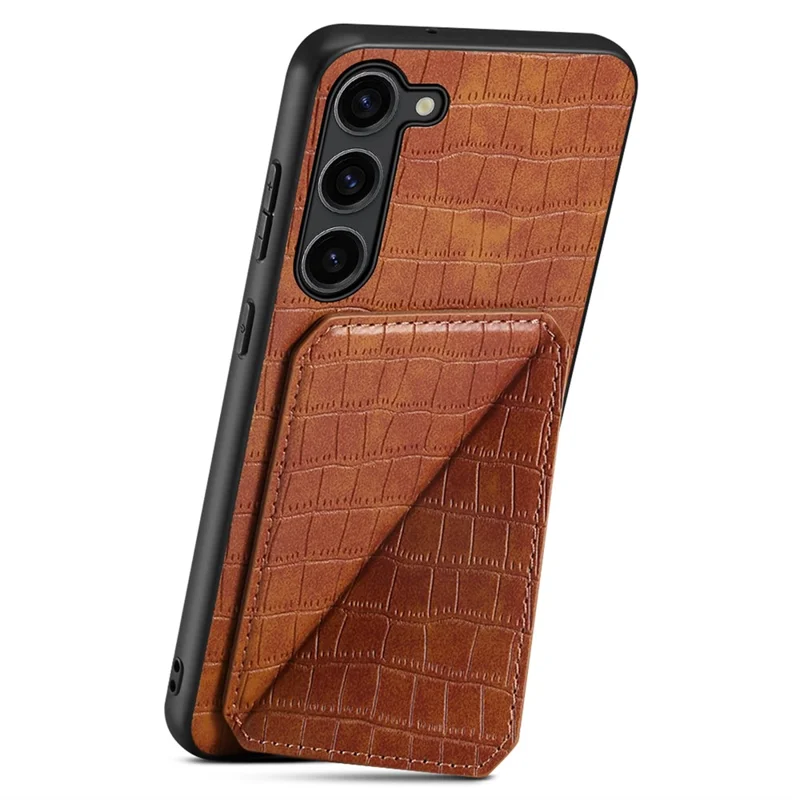 For Samsung Galaxy S24 Cell Phone Case Hidden Card Holder Leather+PC+TPU Cover - Brown