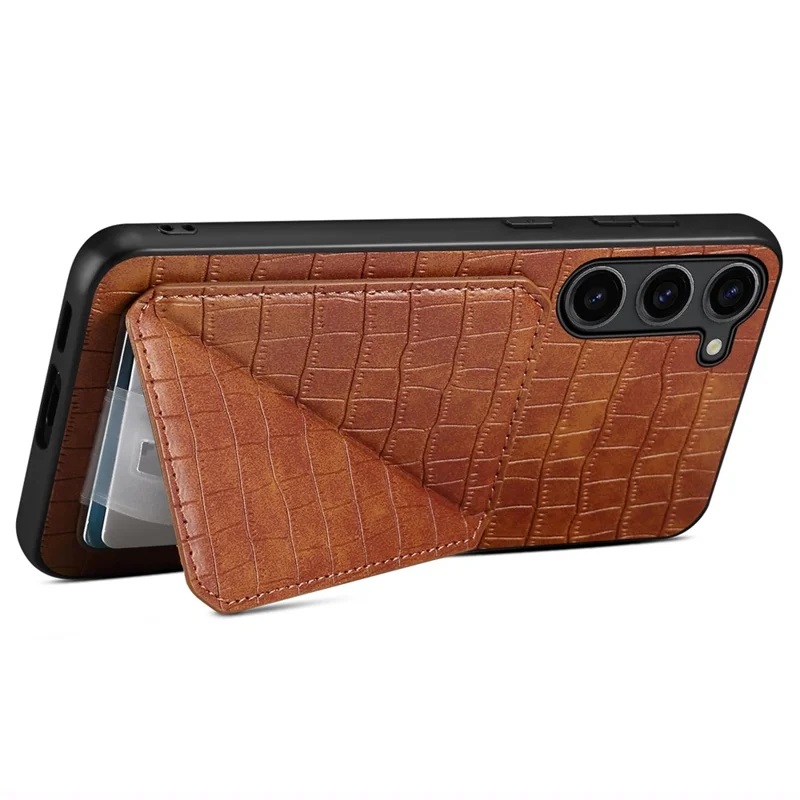 For Samsung Galaxy S24 Cell Phone Case Hidden Card Holder Leather+PC+TPU Cover - Brown