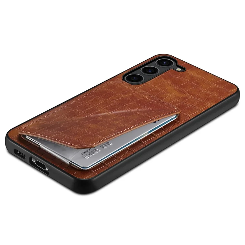 For Samsung Galaxy S24 Cell Phone Case Hidden Card Holder Leather+PC+TPU Cover - Brown