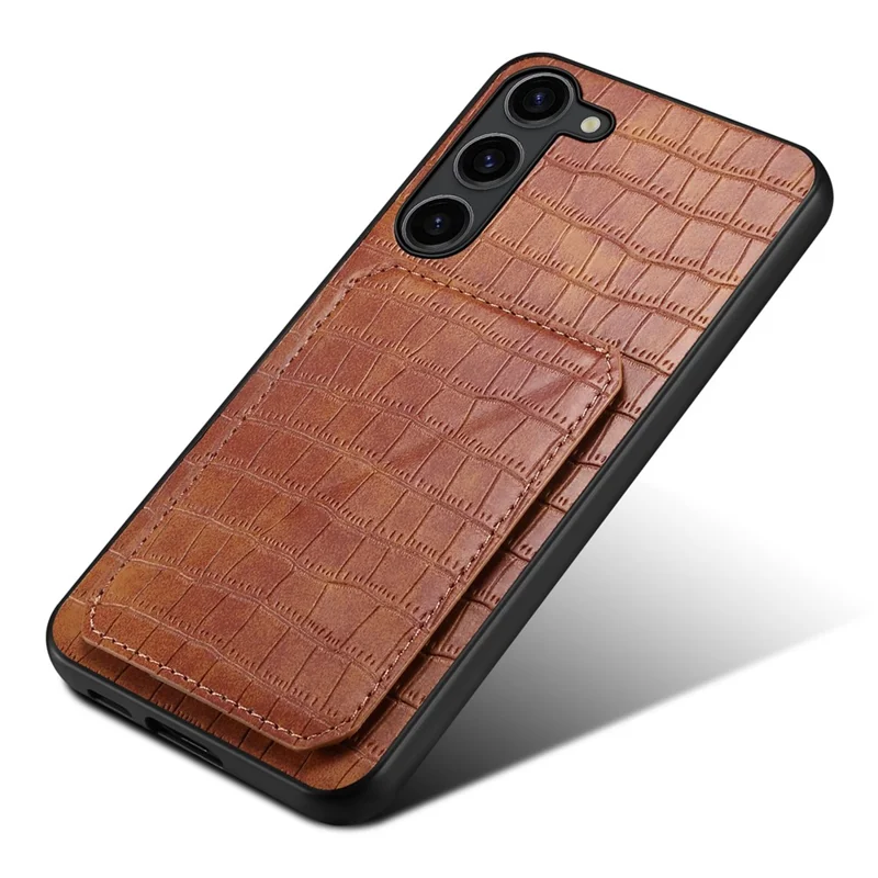 For Samsung Galaxy S24 Cell Phone Case Hidden Card Holder Leather+PC+TPU Cover - Brown