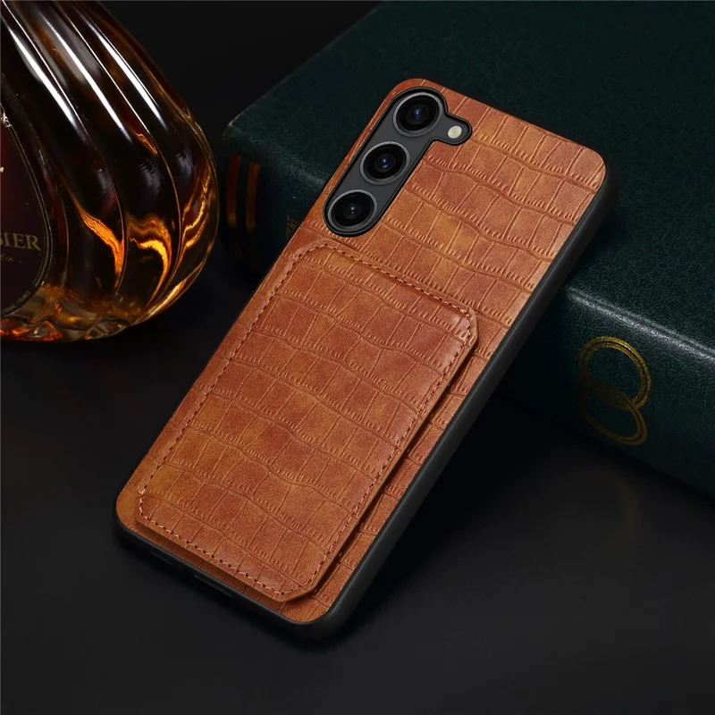 For Samsung Galaxy S24 Cell Phone Case Hidden Card Holder Leather+PC+TPU Cover - Brown