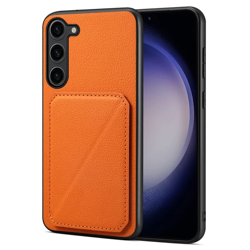 For Samsung Galaxy S24 Cell Phone Case Leather+PC+TPU Back Cover with Hidden Card Holder - Orange