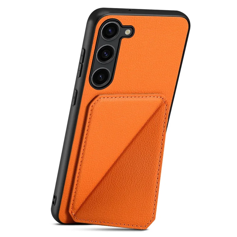 For Samsung Galaxy S24 Cell Phone Case Leather+PC+TPU Back Cover with Hidden Card Holder - Orange