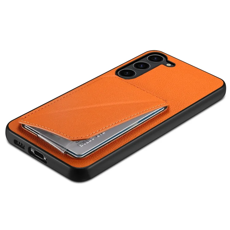 For Samsung Galaxy S24 Cell Phone Case Leather+PC+TPU Back Cover with Hidden Card Holder - Orange