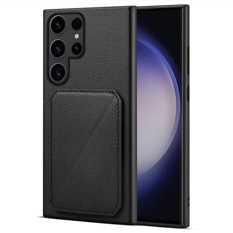 For Samsung Galaxy S24 Ultra Cell Phone Case Leather+PC+TPU Card Holder Anti-drop Cover - Black