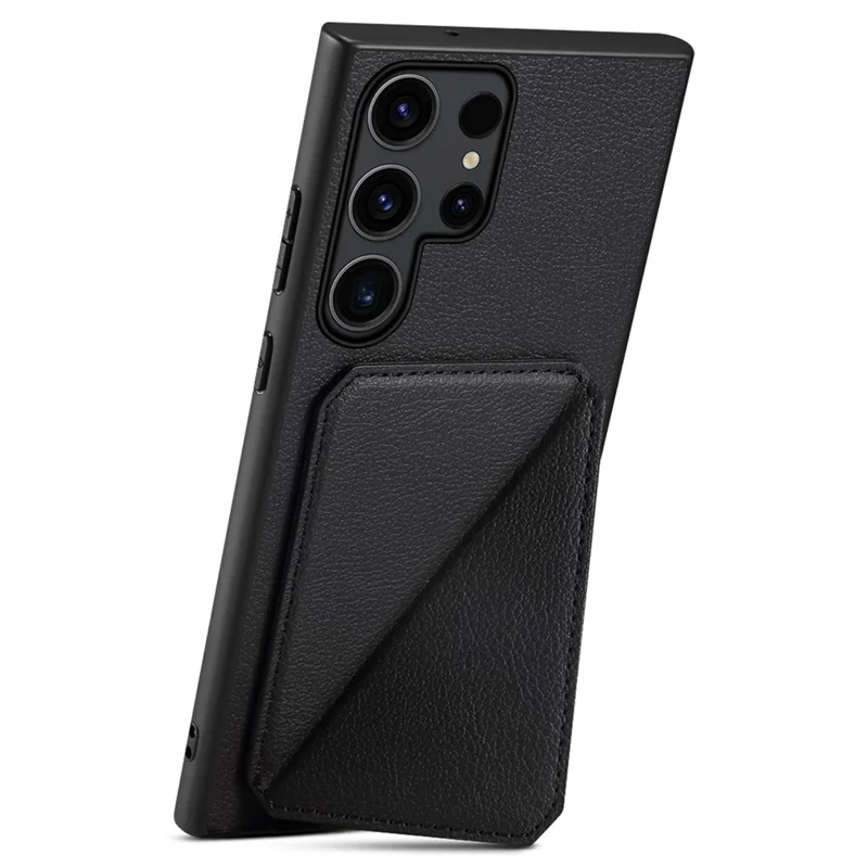 For Samsung Galaxy S24 Ultra Cell Phone Case Leather+PC+TPU Card Holder Anti-drop Cover - Black