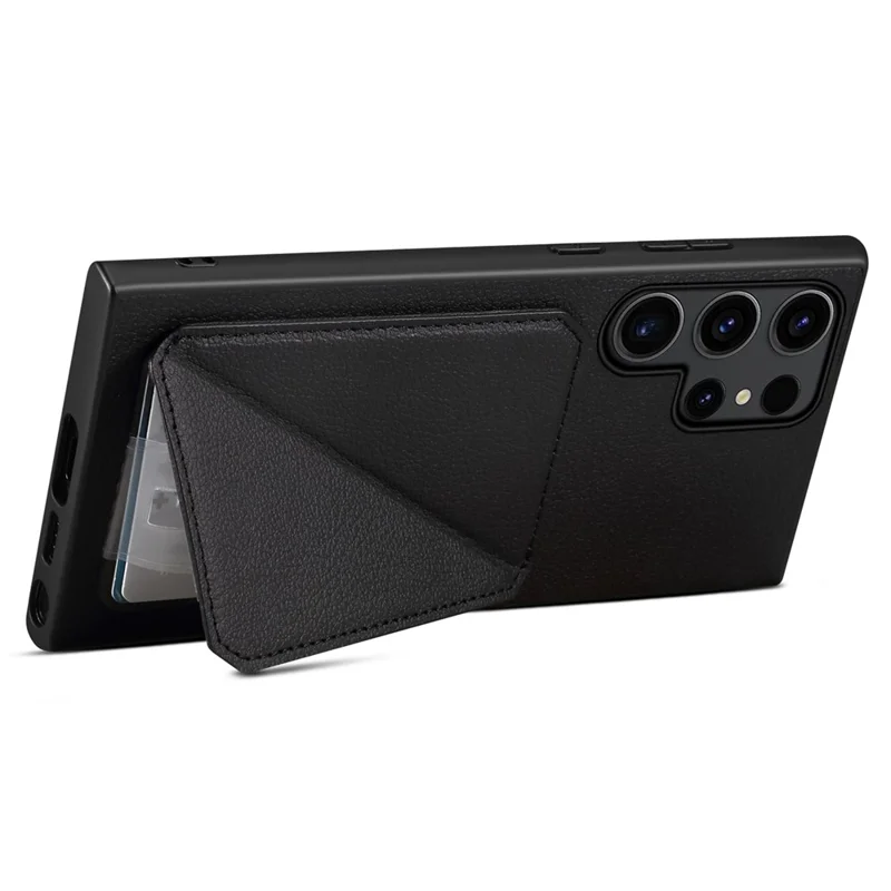 For Samsung Galaxy S24 Ultra Cell Phone Case Leather+PC+TPU Card Holder Anti-drop Cover - Black