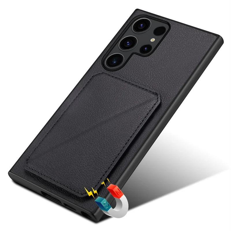 For Samsung Galaxy S24 Ultra Cell Phone Case Leather+PC+TPU Card Holder Anti-drop Cover - Black