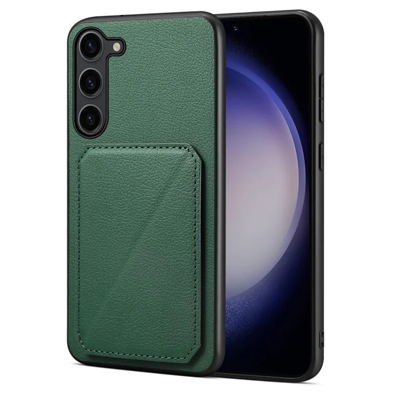 For Samsung Galaxy S24+ Cover Card Holder Kickstand Leather+PC+TPU Cell Phone Case - Green