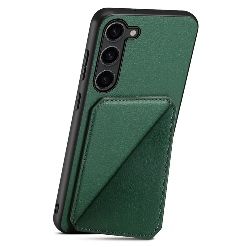 For Samsung Galaxy S24+ Cover Card Holder Kickstand Leather+PC+TPU Cell Phone Case - Green