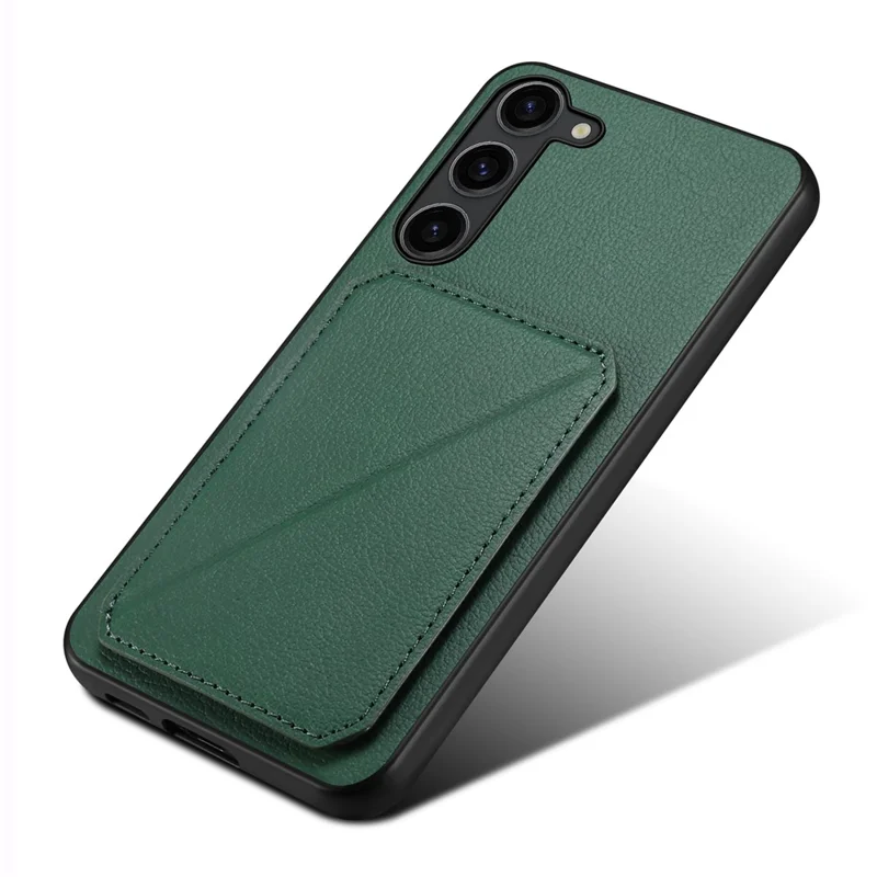 For Samsung Galaxy S24+ Cover Card Holder Kickstand Leather+PC+TPU Cell Phone Case - Green