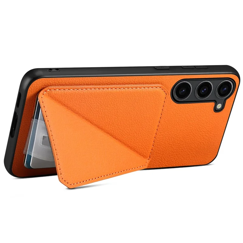 For Samsung Galaxy S24+ Cover Card Holder Kickstand Leather+PC+TPU Cell Phone Case - Orange