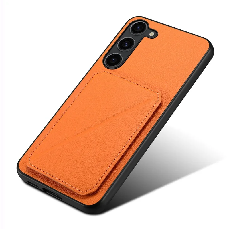For Samsung Galaxy S24+ Cover Card Holder Kickstand Leather+PC+TPU Cell Phone Case - Orange