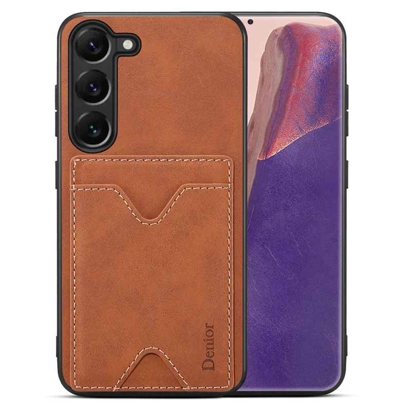 DENIOR Für Samsung Galaxy S24+ Hülle Stoßfest Leder+TPU Telefon-Cover mit Kartenfach - Braun
