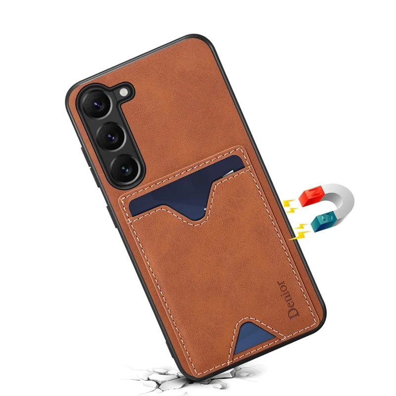 DENIOR Für Samsung Galaxy S24+ Hülle Stoßfest Leder+TPU Telefon-Cover mit Kartenfach - Braun