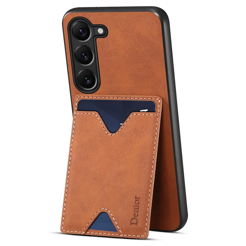 DENIOR Für Samsung Galaxy S24+ Hülle Stoßfest Leder+TPU Telefon-Cover mit Kartenfach - Braun