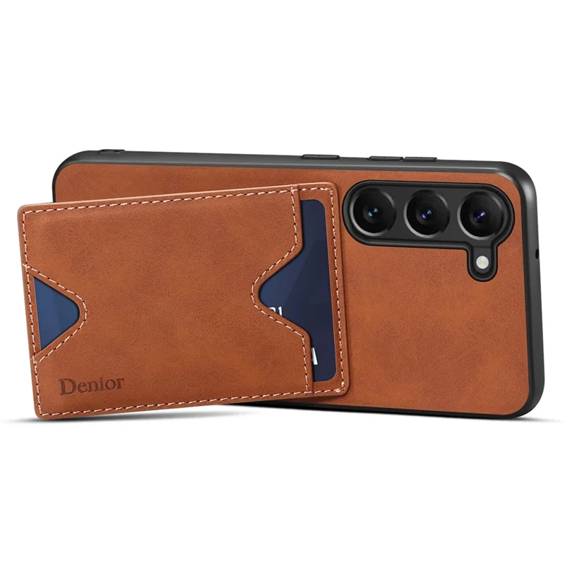 DENIOR Für Samsung Galaxy S24+ Hülle Stoßfest Leder+TPU Telefon-Cover mit Kartenfach - Braun
