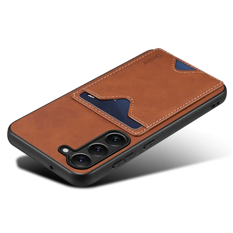 DENIOR Für Samsung Galaxy S24+ Hülle Stoßfest Leder+TPU Telefon-Cover mit Kartenfach - Braun