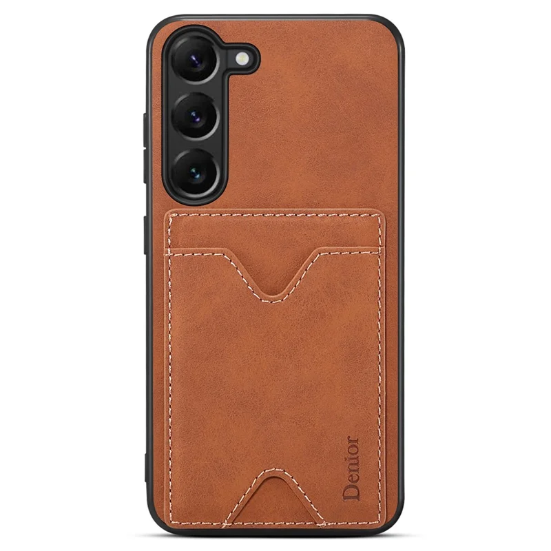 DENIOR Für Samsung Galaxy S24+ Hülle Stoßfest Leder+TPU Telefon-Cover mit Kartenfach - Braun