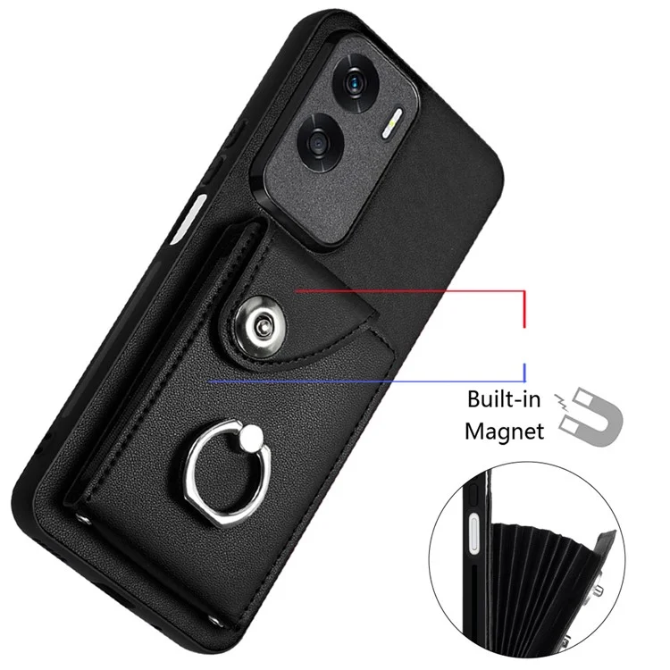 YB Leather Coating Series-7 for Honor 90 Lite 5G / X50i 5G Case Ring Holder Kickstand Phone Cover - Black
