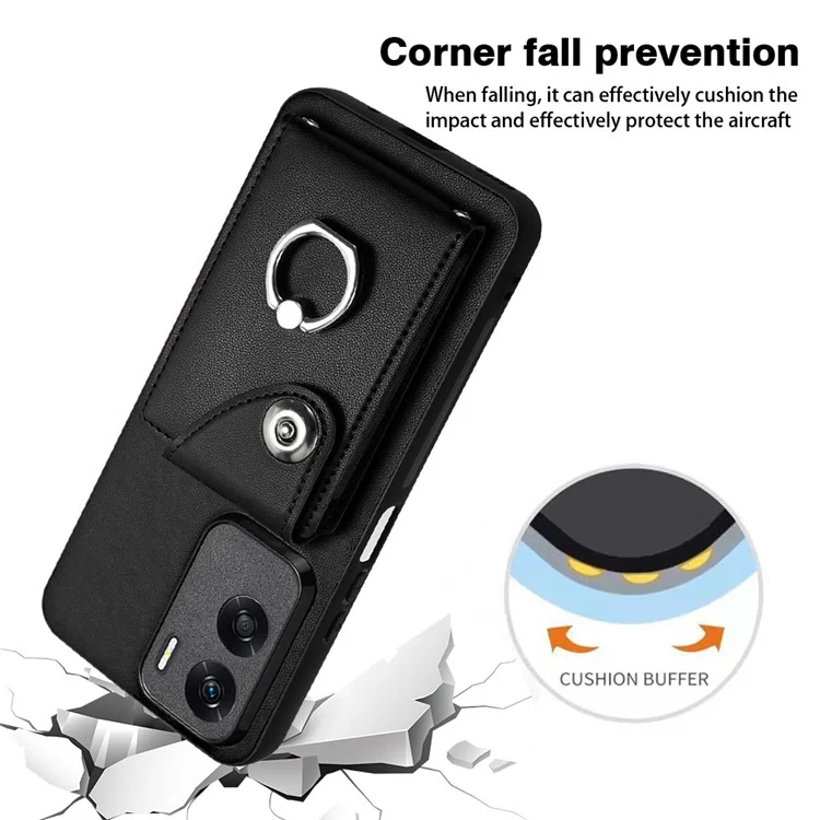 YB Leather Coating Series-7 for Honor 90 Lite 5G / X50i 5G Case Ring Holder Kickstand Phone Cover - Black