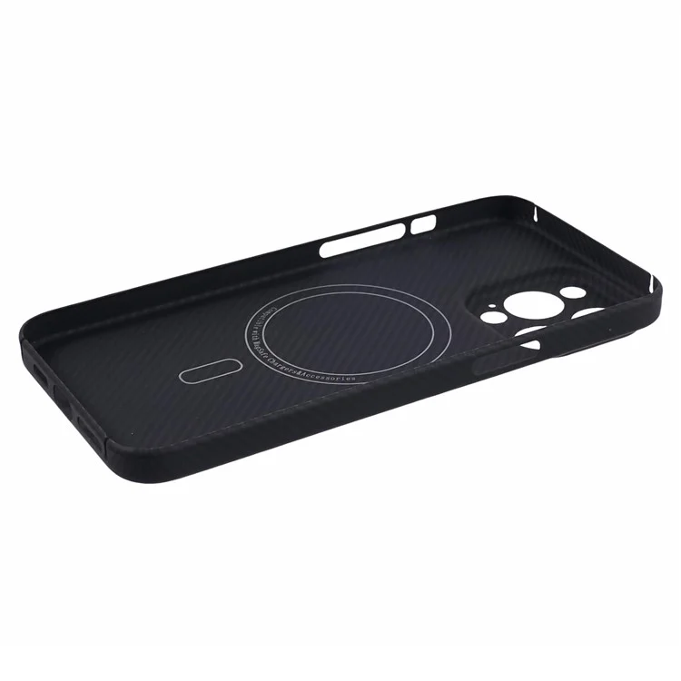 Fundas para iPhone 15 Pro Max Cell Phone Textura de fibra de carbono Fibra de aramida Tapa magnética - Negro mate