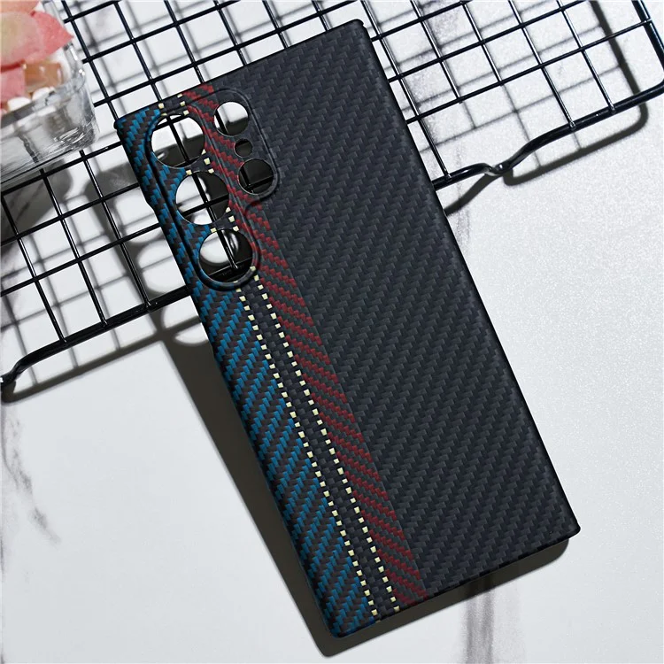 Funda para teléfono para Samsung Galaxy S23 Ultra Carcasa de fibra de aramida con rayas de color (Recorte preciso de la lente)