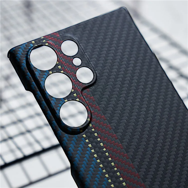 Funda para teléfono para Samsung Galaxy S23 Ultra Carcasa de fibra de aramida con rayas de color (Recorte preciso de la lente)