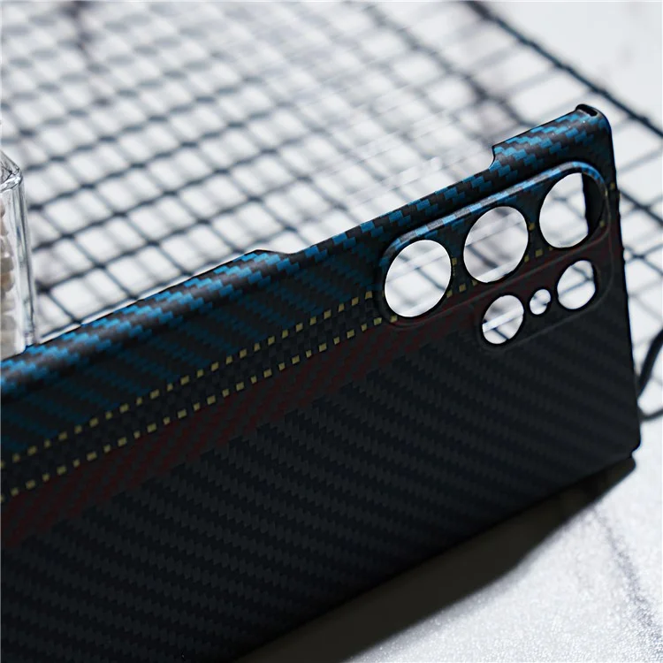 Funda para teléfono para Samsung Galaxy S23 Ultra Carcasa de fibra de aramida con rayas de color (Recorte preciso de la lente)