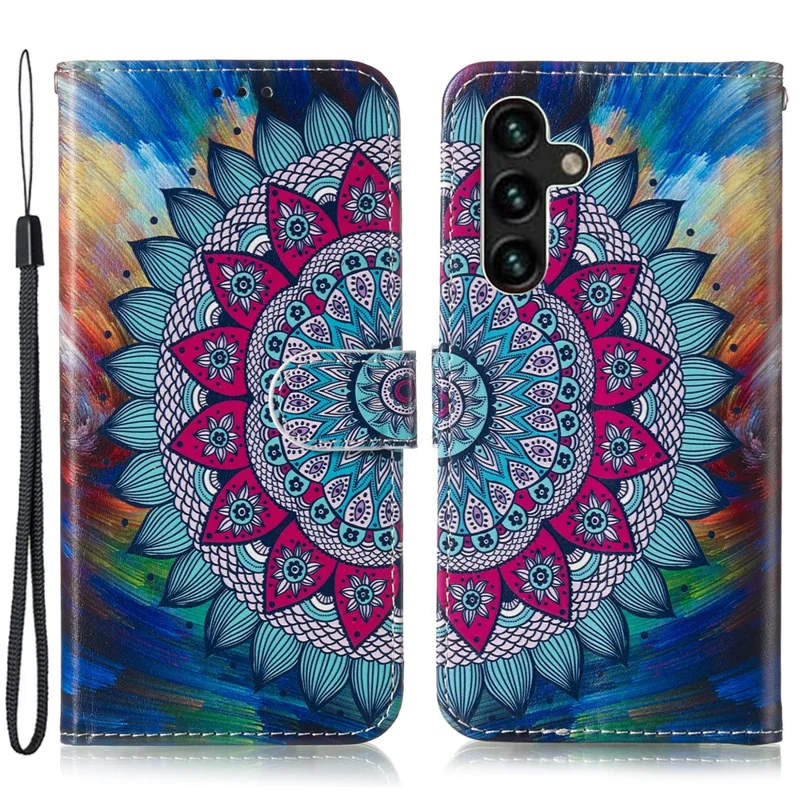 Pour Samsung Galaxy A35 5G Etui Portefeuille en Cuir Fermeture Magnétique Motif Housse Téléphone - Fleur Mandala