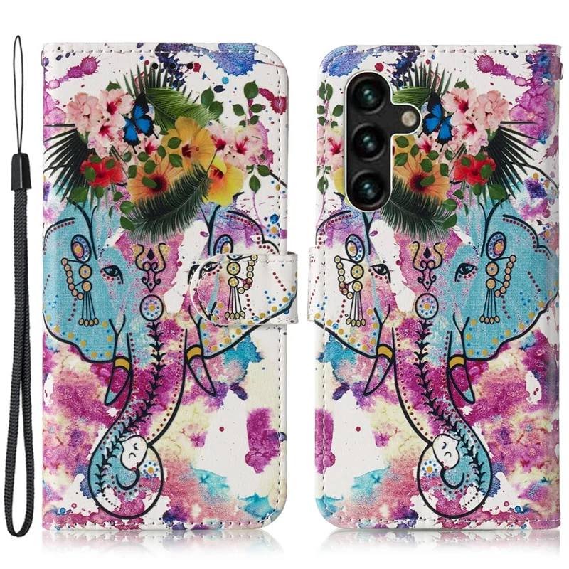 For Samsung Galaxy A35 5G Leather Wallet Case Magnetic Closure Pattern Phone Cover - Flower Elephant