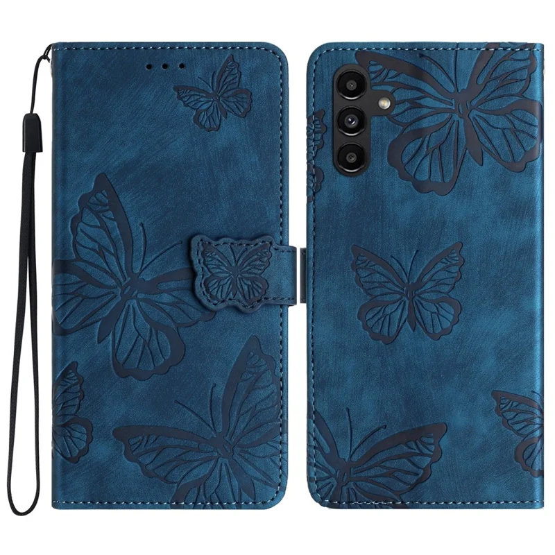 For Samsung Galaxy A35 5G Flip Phone Case PU Leather Butterflies Wallet Cover - Blue