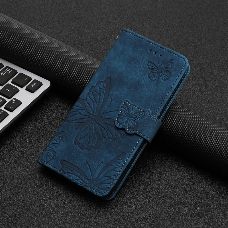 For Samsung Galaxy A35 5G Flip Phone Case PU Leather Butterflies Wallet Cover - Blue