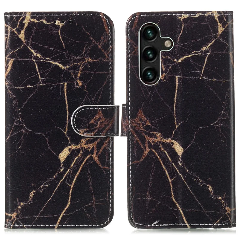 For Samsung Galaxy A35 5G Leather Case Wallet Pattern Printed Folio Phone Cover - Black Gold Marble