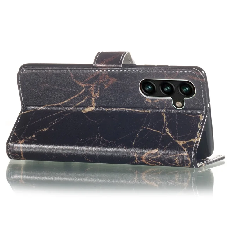 For Samsung Galaxy A35 5G Leather Case Wallet Pattern Printed Folio Phone Cover - Black Gold Marble