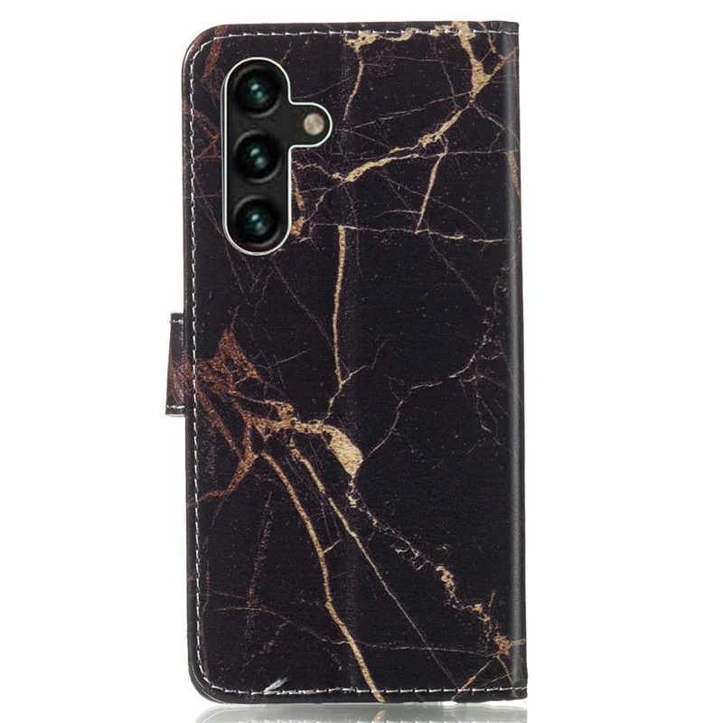 For Samsung Galaxy A35 5G Leather Case Wallet Pattern Printed Folio Phone Cover - Black Gold Marble