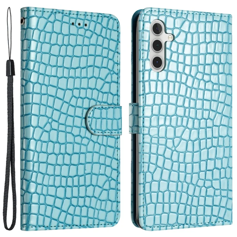 For Samsung Galaxy A35 5G Case Crocodile Texture PU Leather Phone Cover with Strap - Sky Blue