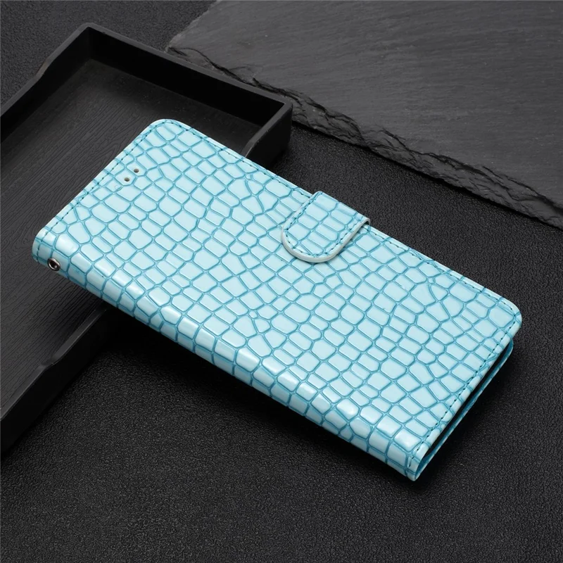 For Samsung Galaxy A35 5G Case Crocodile Texture PU Leather Phone Cover with Strap - Sky Blue