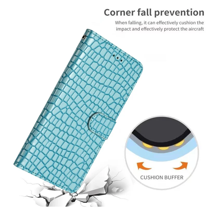 For Samsung Galaxy A35 5G Case Crocodile Texture PU Leather Phone Cover with Strap - Sky Blue