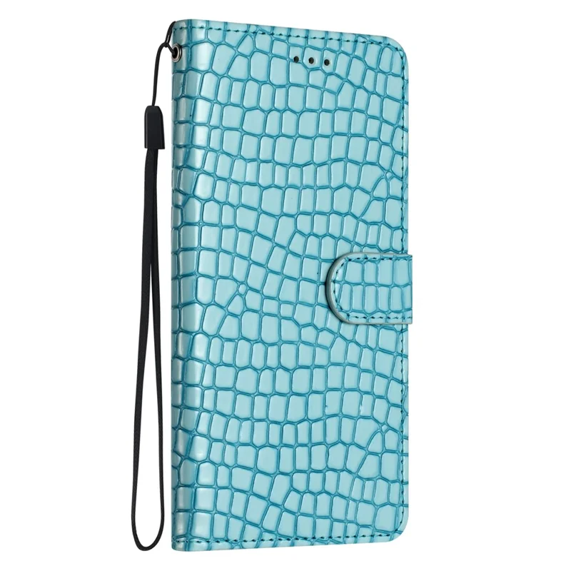 For Samsung Galaxy A35 5G Case Crocodile Texture PU Leather Phone Cover with Strap - Sky Blue