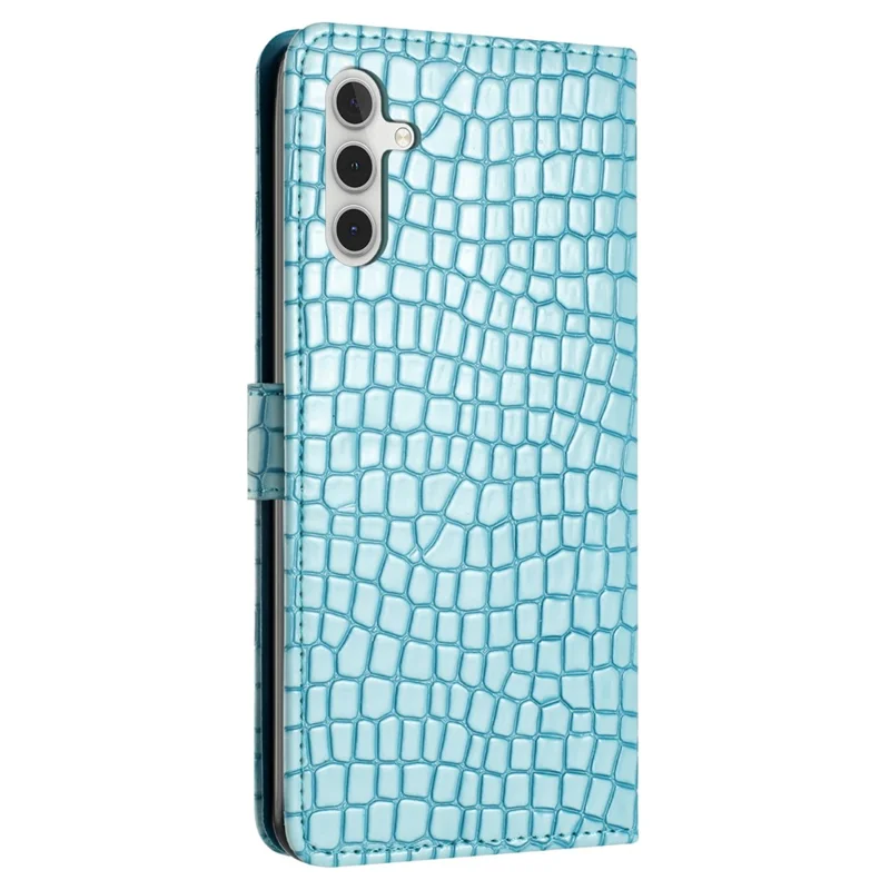 For Samsung Galaxy A35 5G Case Crocodile Texture PU Leather Phone Cover with Strap - Sky Blue